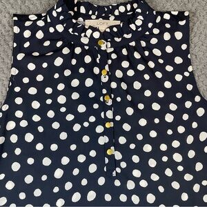 LOFT Women's Blue Polka-Dot Sleeveless Blouse Size Small Office Preppy